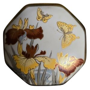 Vintage Chokin-Art Porcelain Trinket Box featuring  iris and butterfly